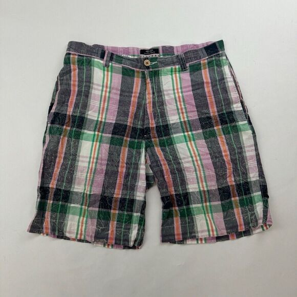 Snake Eyes Players Multicolor Plaid Flat Front Chino Shorts Size 32 100% Cotton - Picture 2 of 10